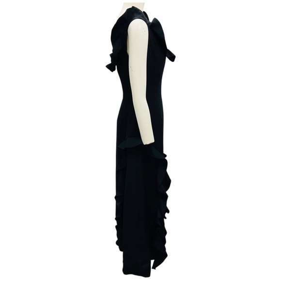 ROKH BLACK RUFFLE DETAIL LONG DRESS - Picture 2 of 6